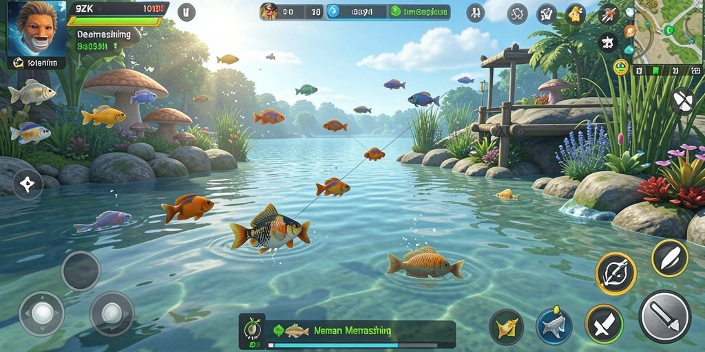 Tampilan gameplay mendebarkan dalam 9ZK saat menangkap ikan.