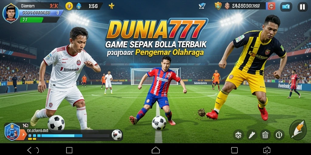 Screenshot gameplay DUNIA777 menampilkan aksi seru di lapangan sepak bola.