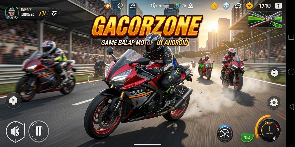 Tangkapan layar GACORZONE menampilkan aksi balap motor yang mendebarkan di lintasan.