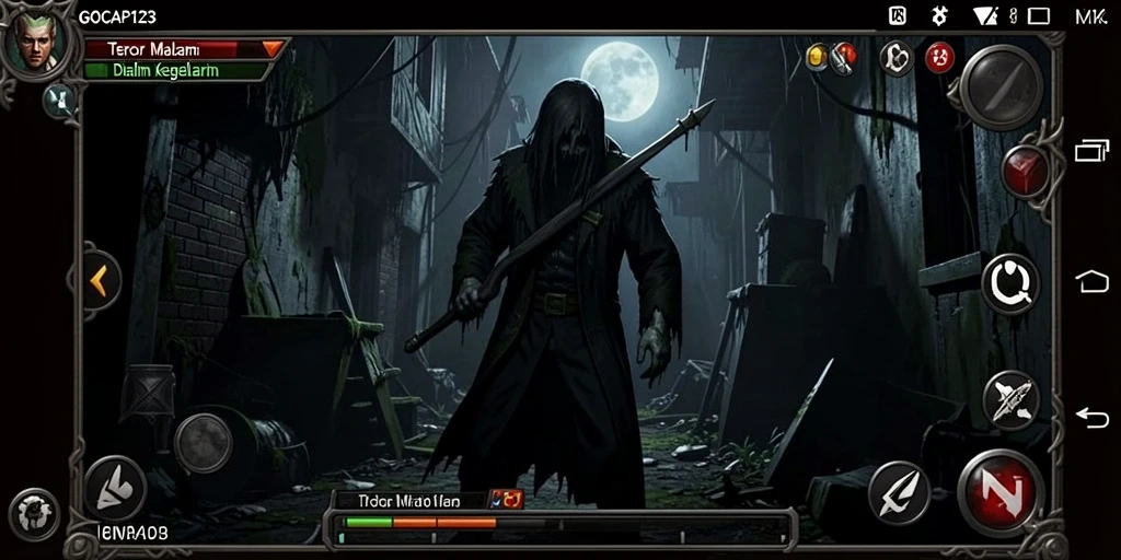 Tangkapan layar GOCAP123 menampilkan suasana mencekam dan gameplay intens.