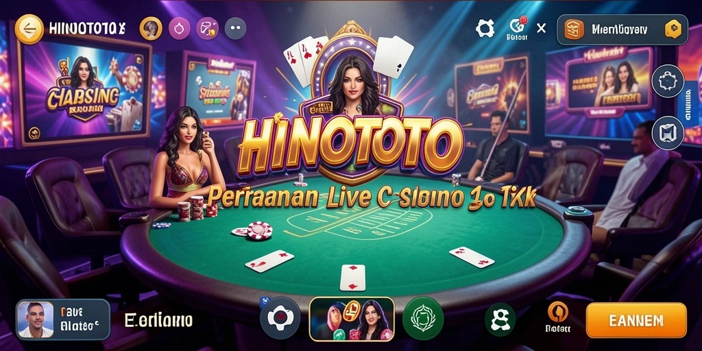 Screenshot gameplay HINOTOTO menunjukkan dealer live yang berinteraksi dengan pemain.
